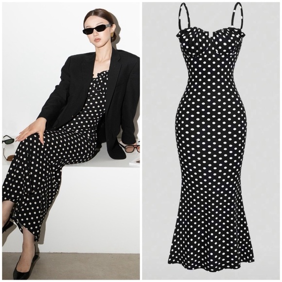 Dresses & Skirts - Elegant Black and White Polka Dot Dress